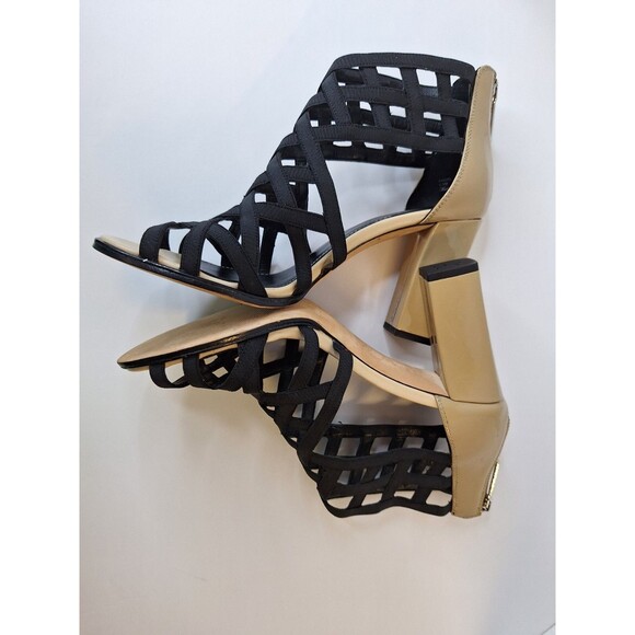 DONALD J PLINER Leather Caged Chunky Heels Sz 9.5M Black/Tan Zip Party Office - Picture 8 of 12